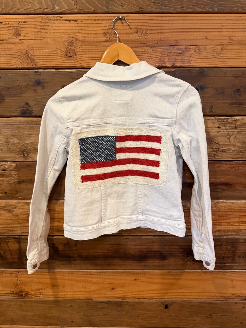 Levi's One-of-a-Kind MadAndie White Denim Jacket with American Flag Patch